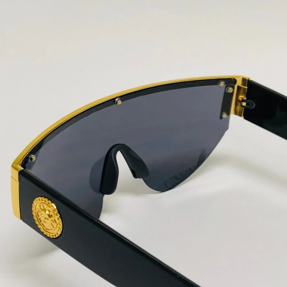 Shield Sunglasses Gold Trim‎ Accents Fashion Statement Sun Glasses UV Protection
